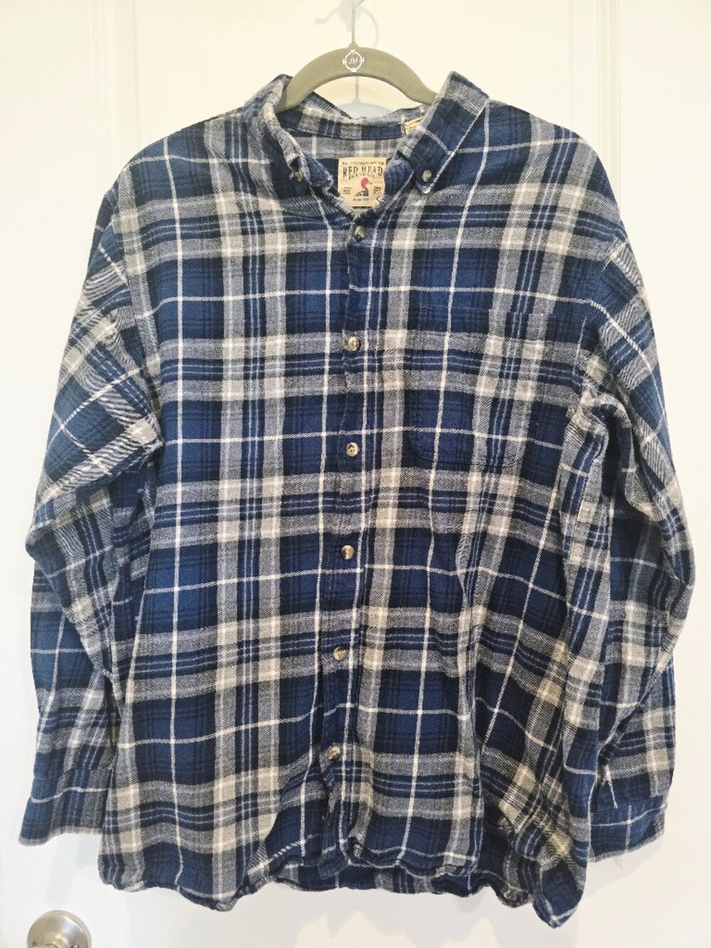 RED HEAD Men's Blue Plaid Flannel Button-Front Shirt size L